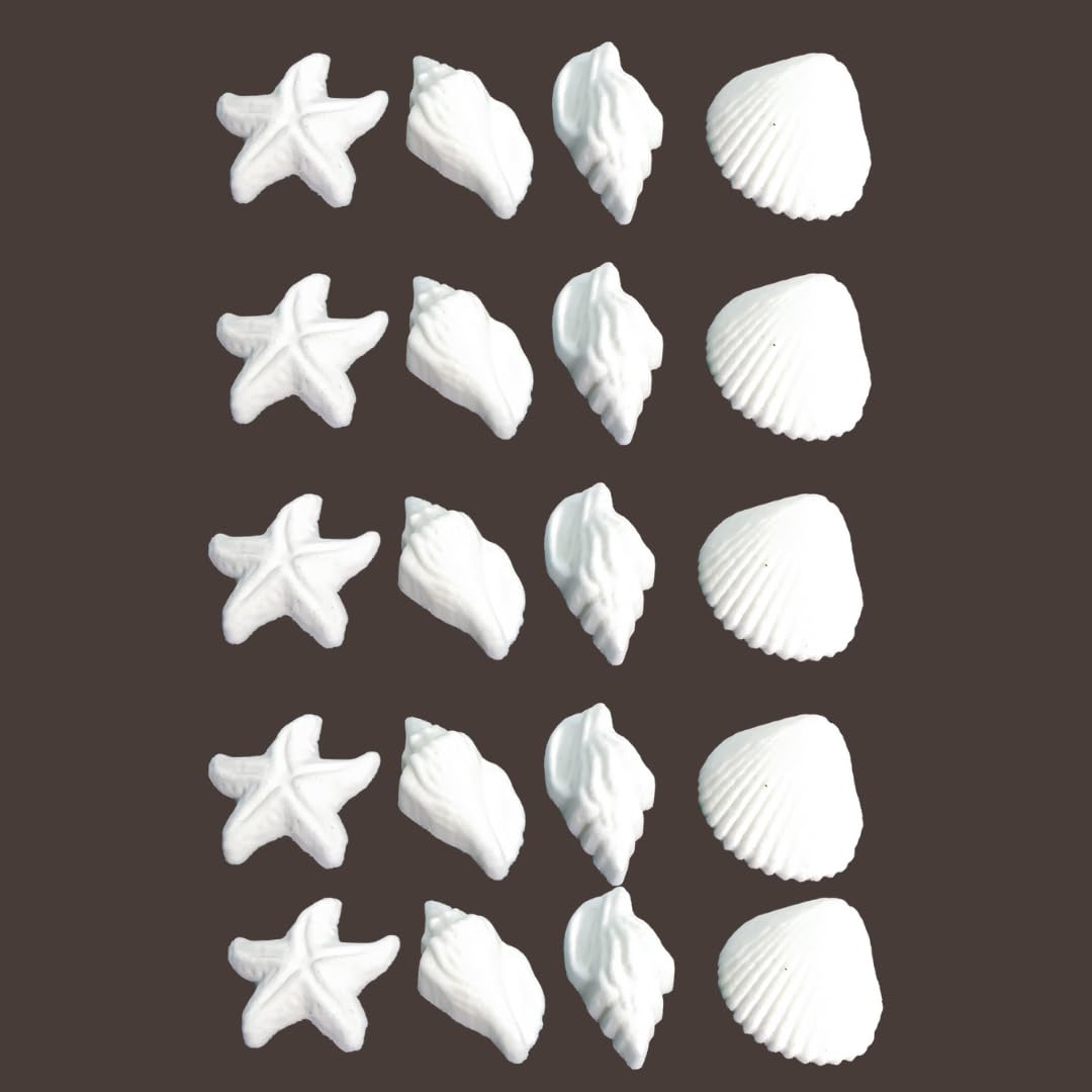 24pk Edible White Seashells and Starfish Sugar Decoration Toppers for Cakes Cupcakes Cake Pops with SeaShell Decorating Stickers