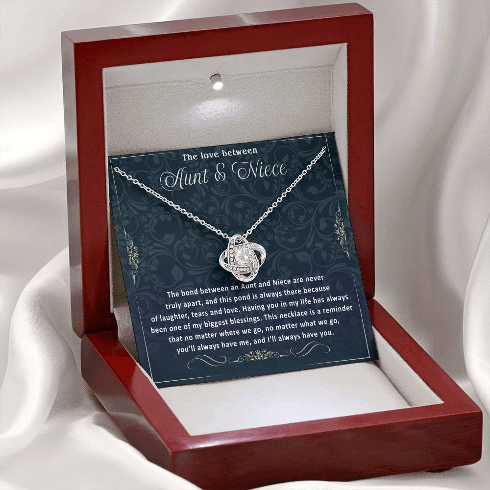 VIRAGIL Aunt Gifts from Niece, Gifts for Niece from Aunt, Aunt and Niece Gifts, Sterling Silver Love Knot Necklace, Mahogany Luxury Gift Box, Aunt Birthday MothersDay Gifts, Christmas Gifts, Card 1