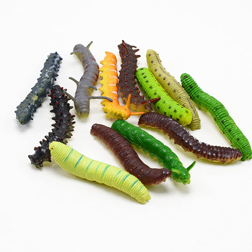 24Pcs Simulation Caterpillar Plastic Fake Worm Crawling Halloween Prank Toy Educational Learning Toys for Kids (Random Style)