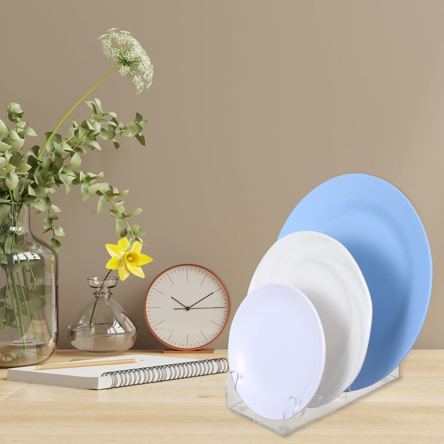 4 Pcs 3 Tier Plate Dinnerware Display Stand Acrylic Clear Plate Stand China Platters Holder Setting Racks for Display Pictures or Plate, Kitchenware, Home Office Supplies Festival Party Decoration