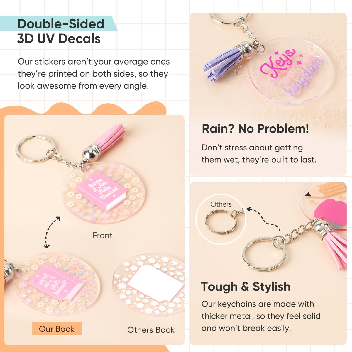 YOPPIX 140 PCS Acrylic Keychain Blank Set, Faith Double-Sided UV DTF Stickers Acrylic Keychain Making Kits for Vinyl DIY Craft Project Employee Appreciation Gifts