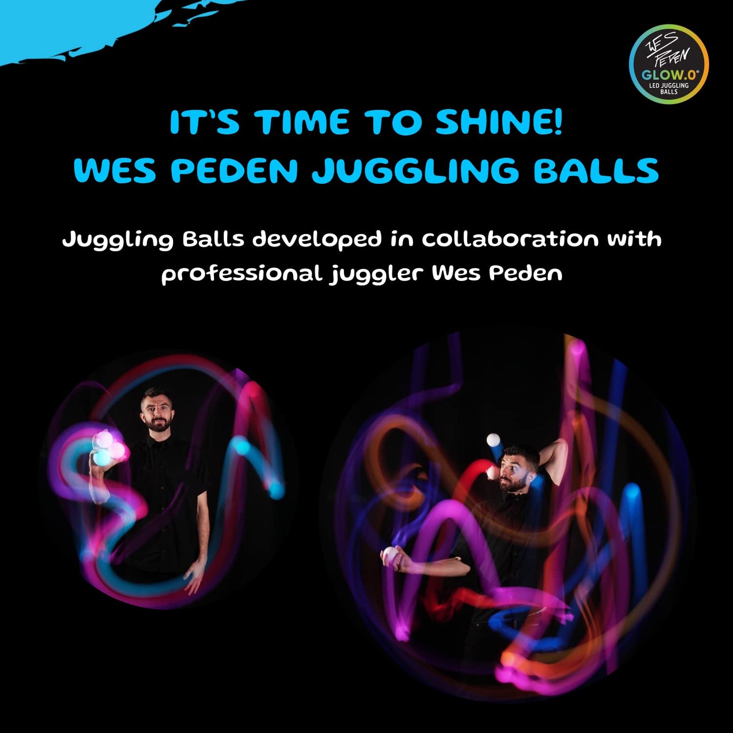 LED Juggling Glow Balls – Unique Wes Peden Model Glow.0 Technology w/ 20 Vibrant Color Light Modes & Patterns – USB Rechargeable, Soft-Core, Pro-Weighted Light Up Ball (Set of 3)