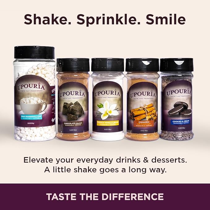 Upouria Cinnamon Brown Sugar Flavored Shakable Topping, Sweet Enhancer for Coffee & Hot Cocoa, 5.5oz