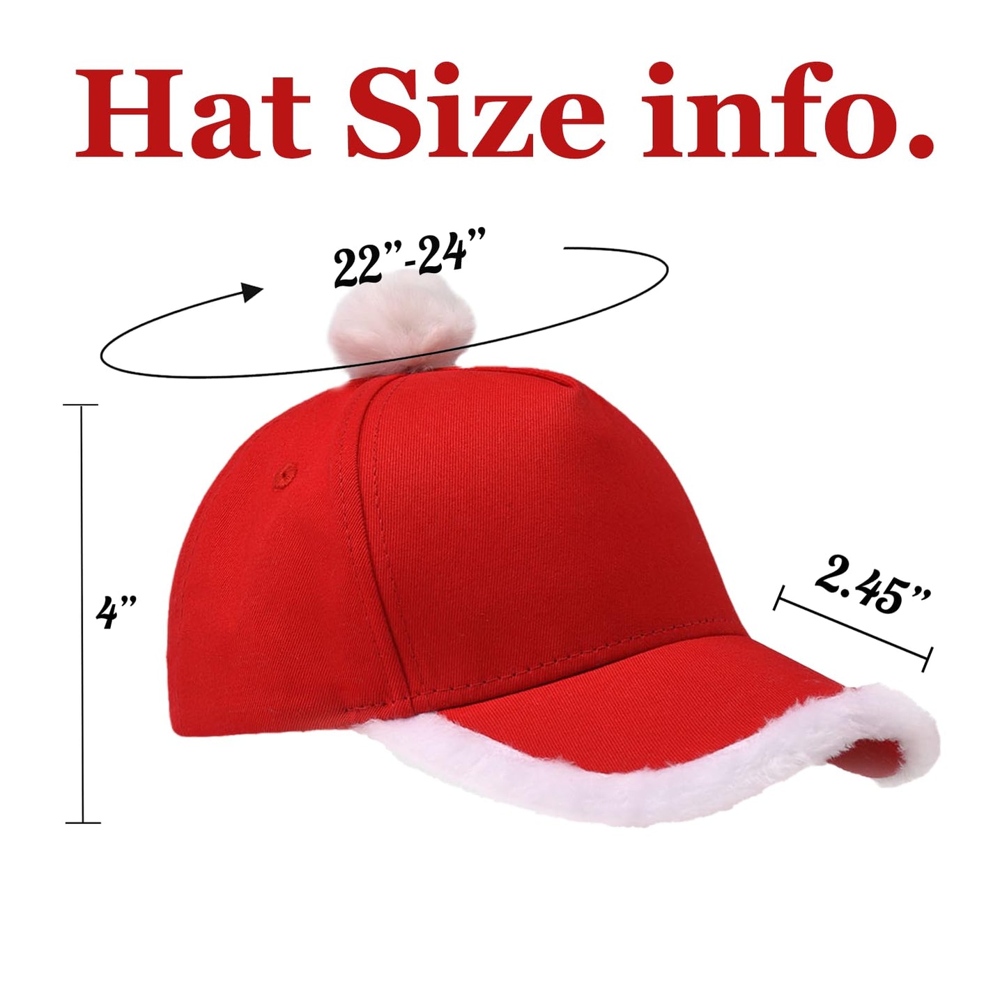 Giavuwn Santa Hat, Christmas Hat, Unisex Soft Santa Baseball Cap with Pom and Fur Brim Santa Hat Adult for Women Mens Holiday Party