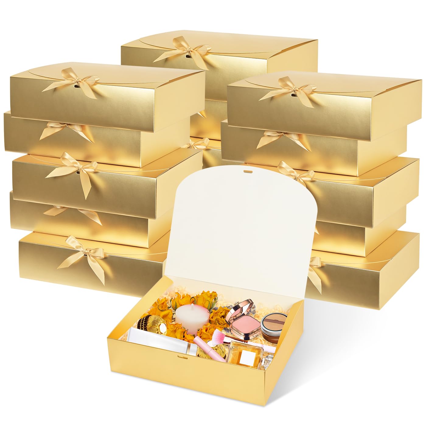 12Pack Gold Gift Boxes With Lids, 129.83.1 Inch Bridesmaid Proposal Box, Luxury Gold Gift Box With Ribbon for Wedding, Birthday, Party, Christmas, Graduation