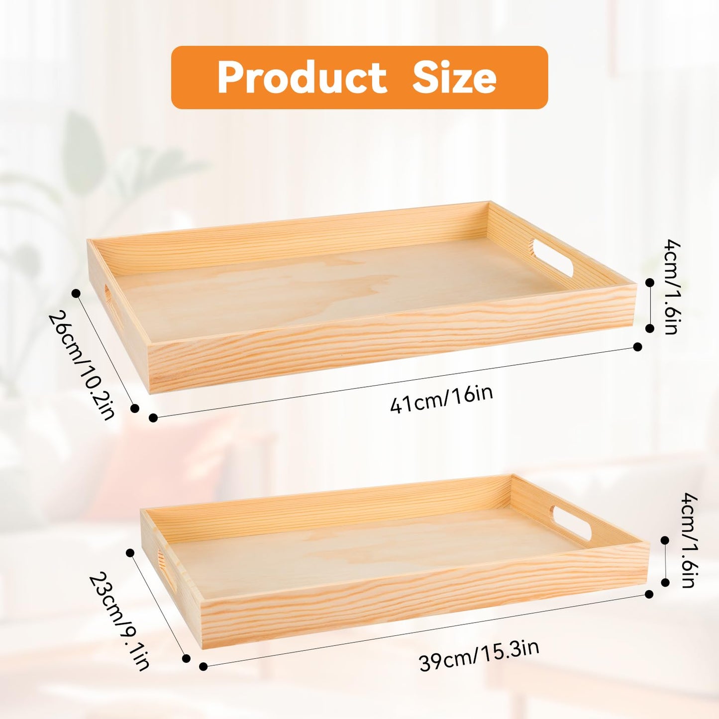 Wooden Serving Trays with Handle - 2 Pieces Unfinished Wood Nested Breakfast Food Serving Trays for Craft Kids Montessori Snacks Home Decor Kitchen Party Dinner