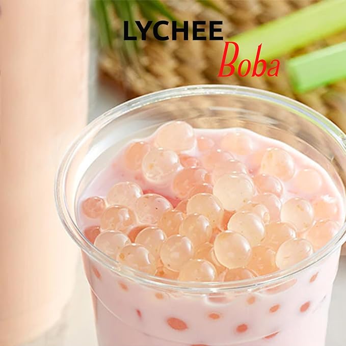 Fanale Lychee Popping Boba Pearls, Vegan, Non GMO, Gluten Free, Fat Free, Perfect for Bubble Tea, Smoothies, Ice Cream, Desserts, and Beverages1 Pound (Pack of 1).