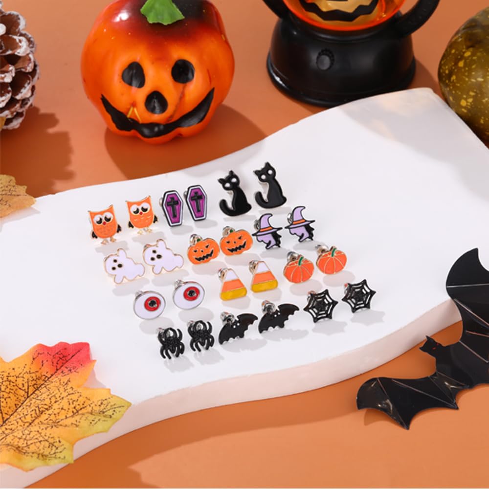 Yoshow 54 Pairs Hypoallergenic Holiday Earrings Variety Pack Cute Halloween Stud Earrings Bulk for Women Teens Fun Thanksgiving Christmas Earrings Set Fall Earrings Jewelry