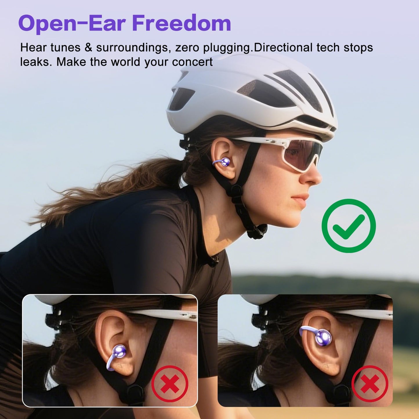 ZIHNIC S26 S26 Wireless Clip on Earbuds, Open Ear Wireless Bluetooth 5.4 Headphones with Mic, IPX5 Waterproof, 35Hr Play time, Light Weight -Purple