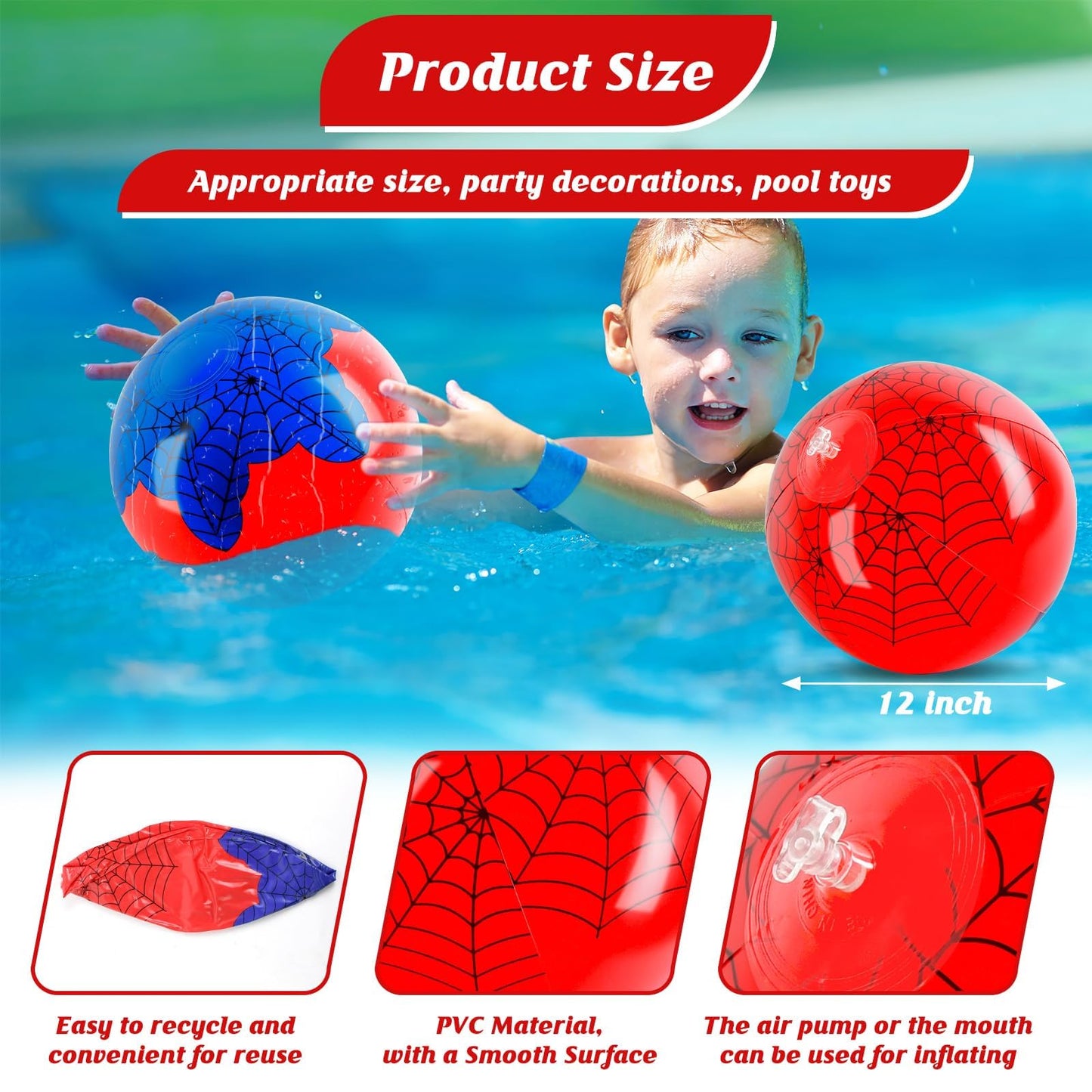 12PCS Spider Web Beach Ball 12 Inch for Kids Summer Pool Party Supplies|Spider Birthday Decorations|Bulk Spider-Themed Party Favors,Beach Games,Class Celebration,Outdoor Activities&Holiday Gift Ideas