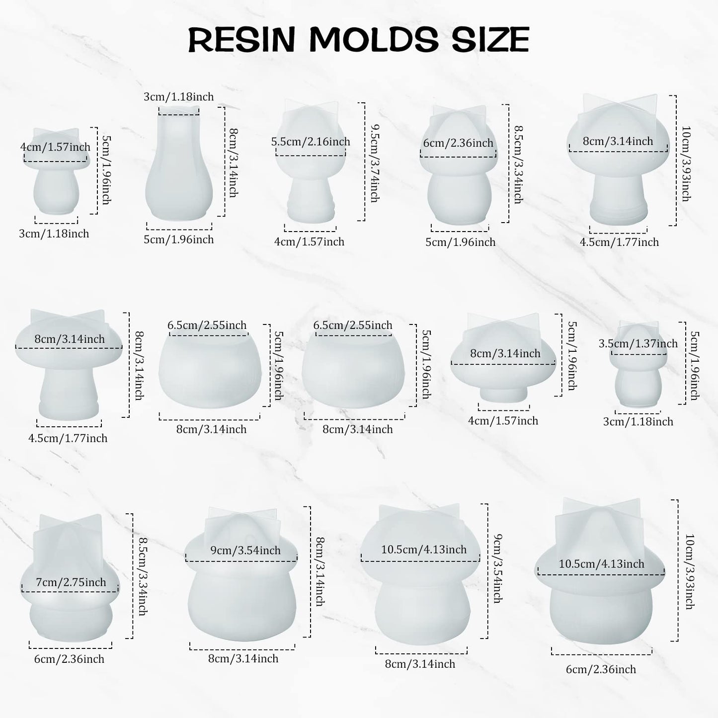 BBTO 14 Pcs Jar Mushroom Silicone Resin Mold Jewelry Candle Holder Container Epoxy Resin Jar Mold with Lid Casting Trinket Box for Table Decoration Christmas Winter DIY Craft