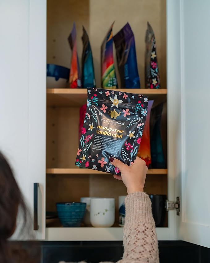 Madagascar Vanilla Chai Tea, Organic Loose Leaf Chai Tea – Black Tea with Chai Spice Blend – Great Hot or Iced Chai Latte – 4 oz Resealable Bag (Makes 50 Cups) – The Elegant Elephant