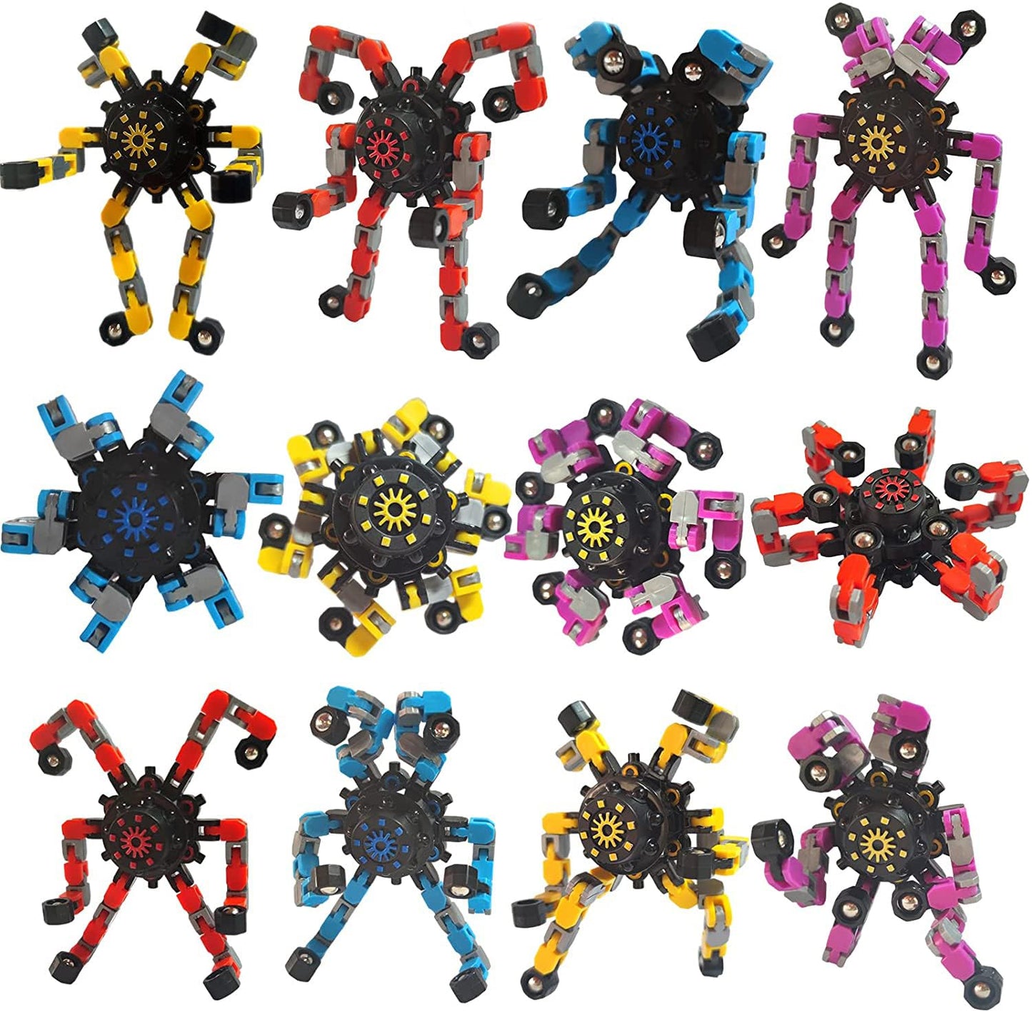 20pcs Random Fidget Spinners,DIY Deformable Robot Fingertip Toys,Decompression Spinner,Deformable Creative Mechanical Gyro Toys,Stress Relief Mechanical Chain Toy for Kids Adults,Party Supplies
