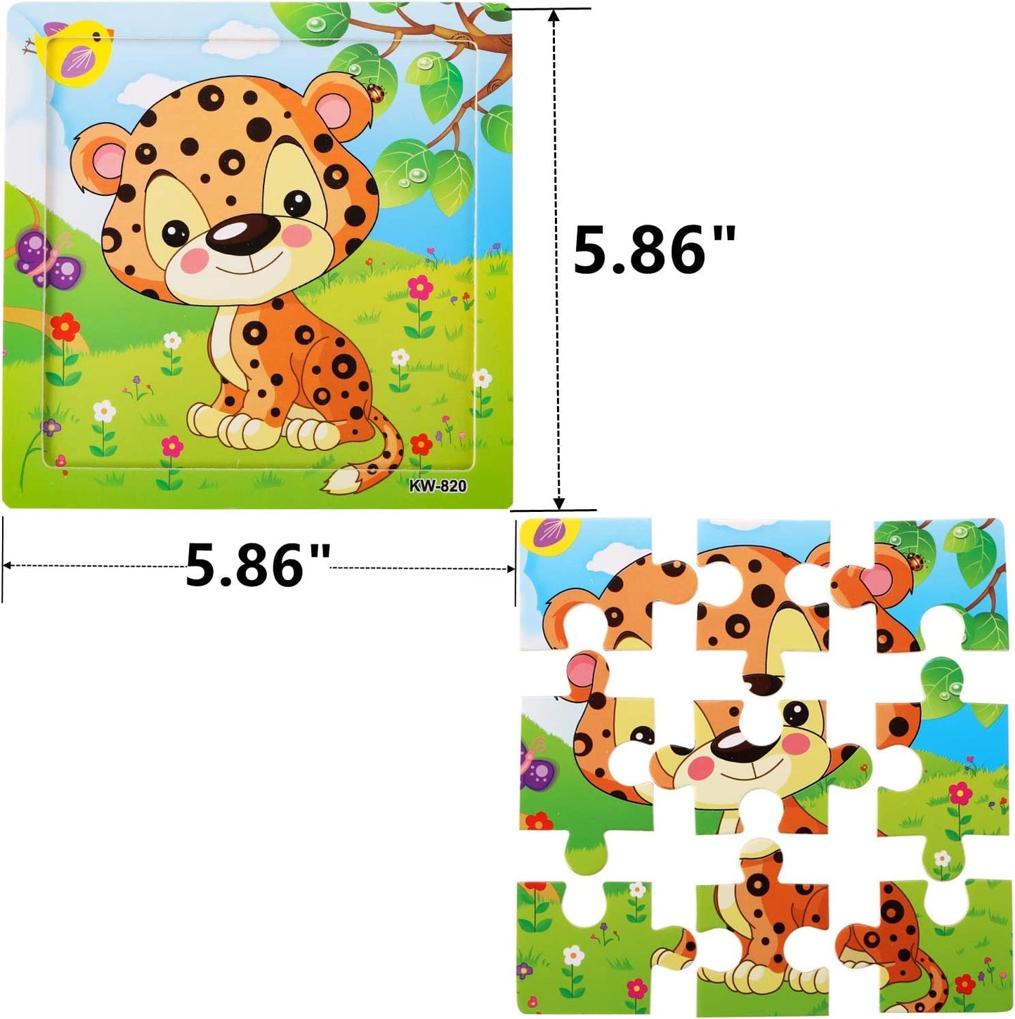Yopay 24 Pack Wooden Puzzles for Kids,Mini Jigsaw Animal Puzzles Set for Kids Boys Girls, Early Preschool Educational Toys, 20 Animal Patterns + 4 Transportations