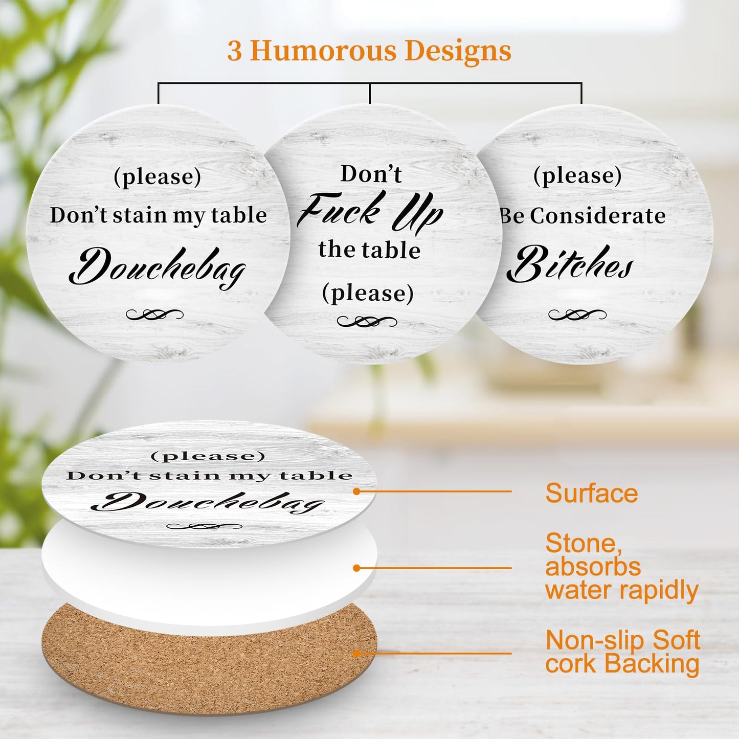 White Elephant Gifts for Adults, Funny Coasters Set of 6 with Holder Christmas Stocking Stuffers for Men Women, Gag Gifts Couples Birthday Housewarming Secret Santa Cool Friend Presents for Her Him