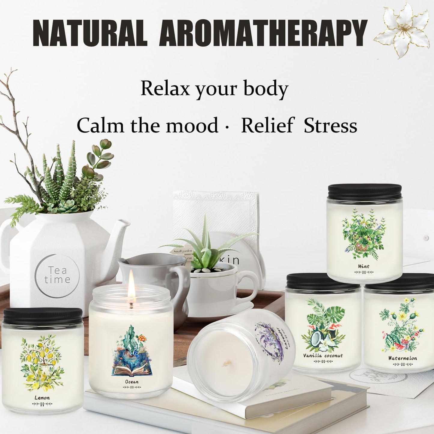 6 Pack Scented Candles for Women, Aromatherapy Candles for Home Scented,37.8 Oz 300 Hour Long Lasting Lavender Candle,Non Toxic Soy Candles Set Gift for Birthday, Christmas, Anniversary Present