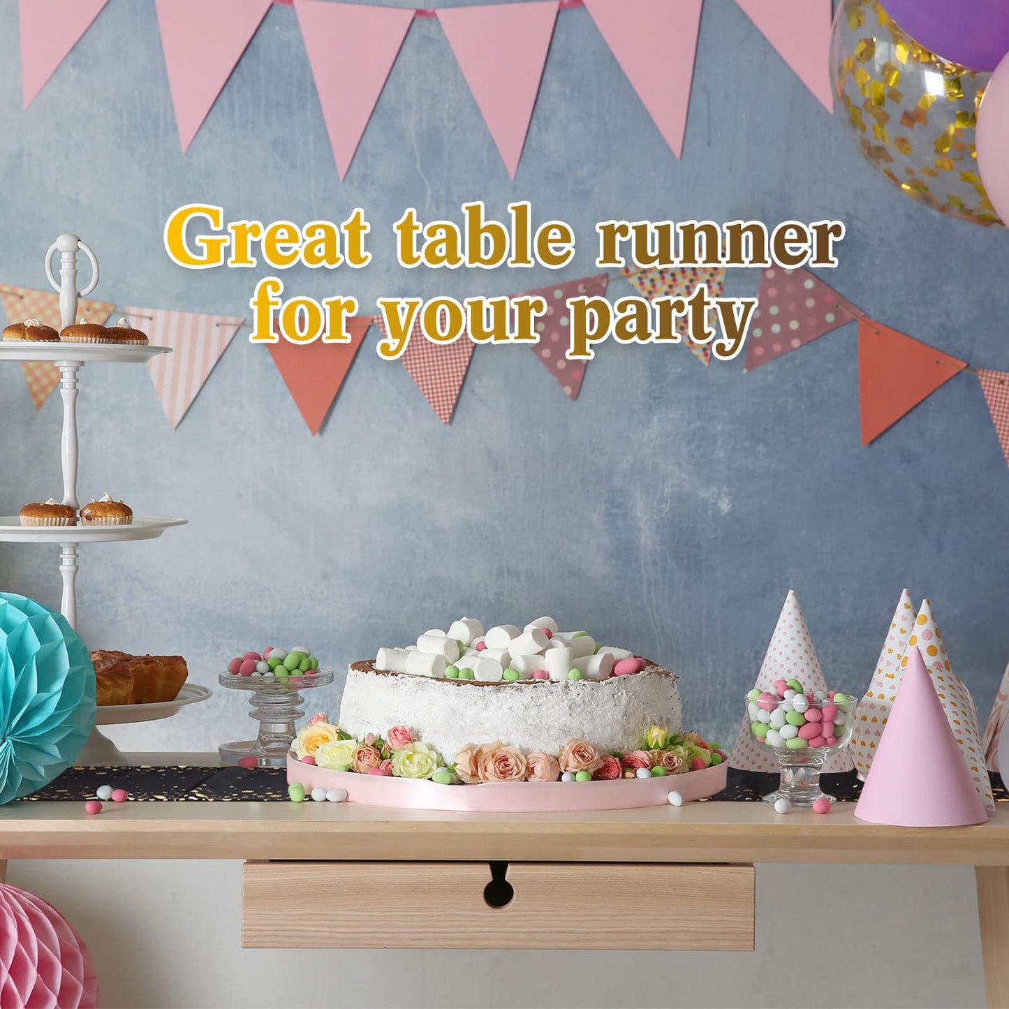 4 Pack Table Runner 12 x 108 Inch Sequin Rectangular Table Runners for Birthday Wedding Graduation New Years Party Decorations Black and Gold Decor(Black and Gold)