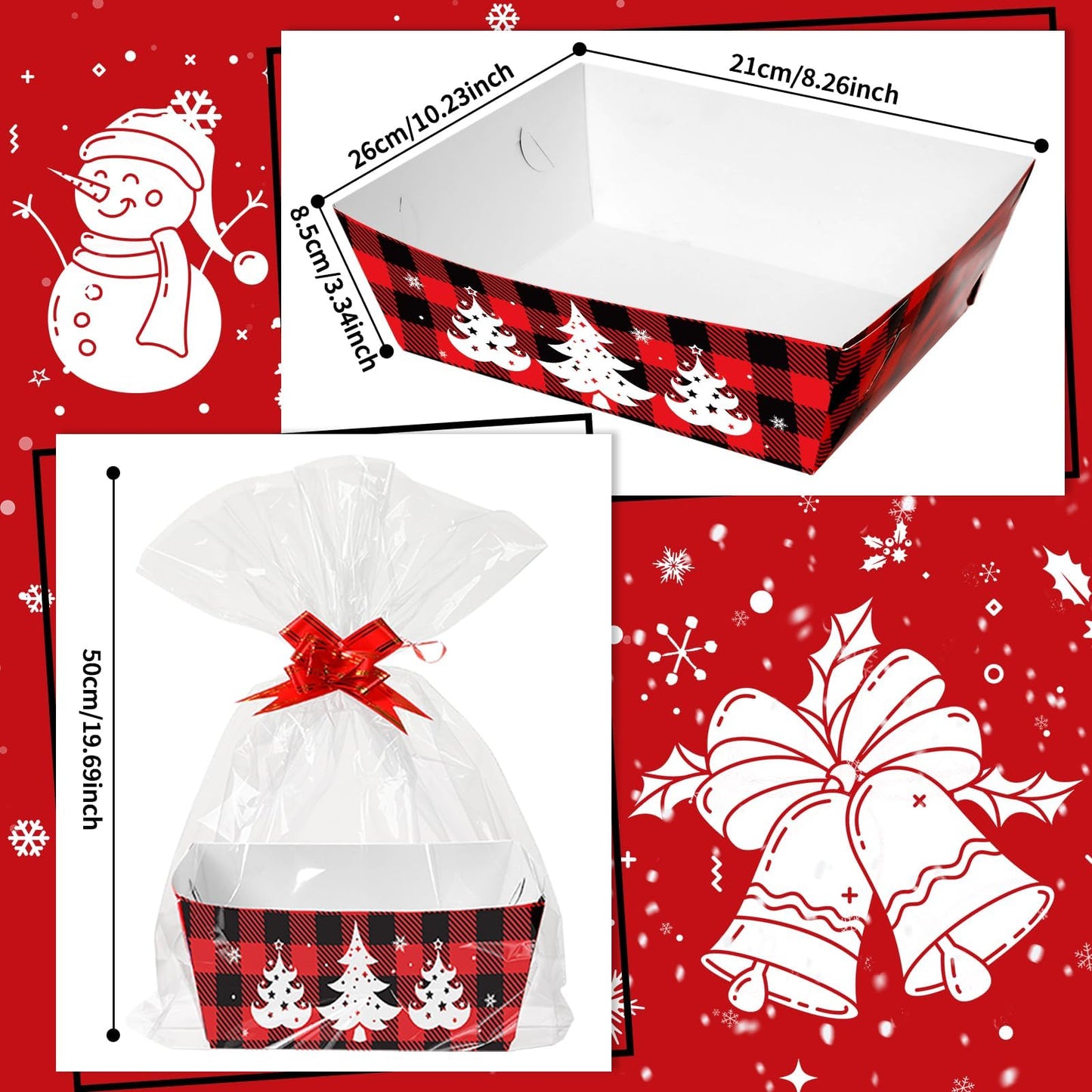 96PCS Christmas Basket for Gifts Holiday DIY Bulk Gift Basket Empty Buffalo Plaid Christmas Gift Baskets Empty to Fill Large Gift Baskets Empty Bulk For Beautiful Gifts Holiday Xmas Party Decorations