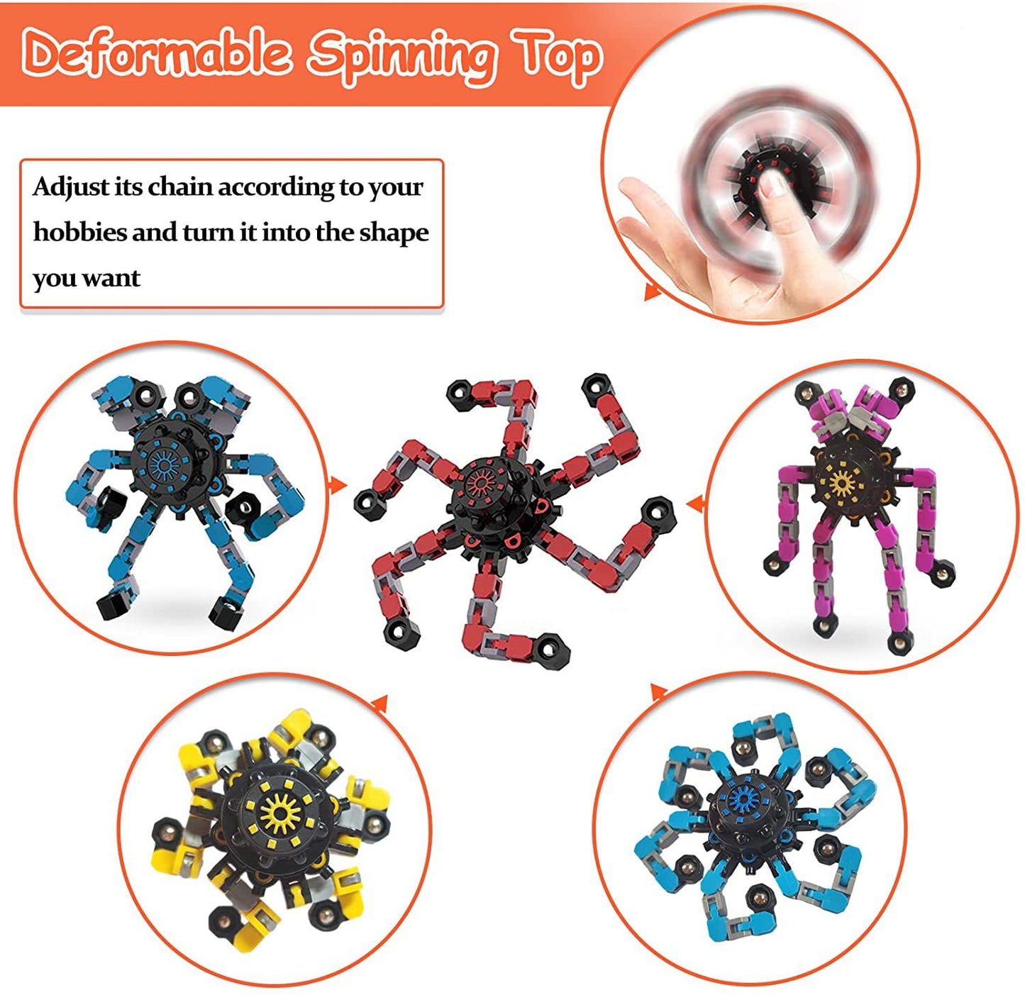 20pcs Random Fidget Spinners,DIY Deformable Robot Fingertip Toys,Decompression Spinner,Deformable Creative Mechanical Gyro Toys,Stress Relief Mechanical Chain Toy for Kids Adults,Party Supplies