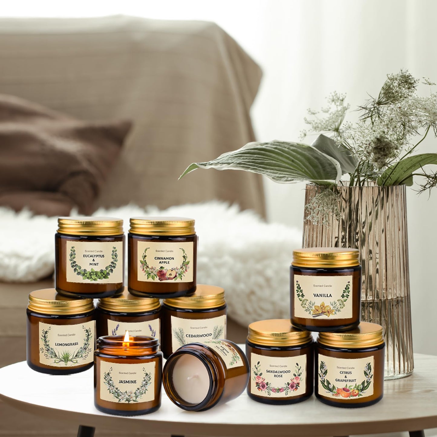 YINUO LIGHT 10 Pack Candles for Home Scented Aromatherapy Candles Gifts Set for Women, Natural Soy Wax Amber Candles Set, Birthday, Mother's Day, Christmas, Anniversary Present
