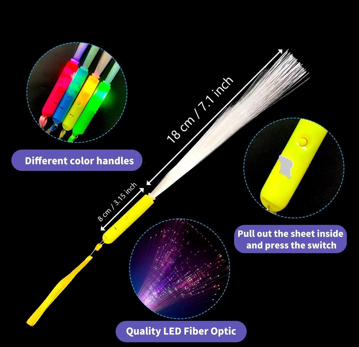 30 Pack LED Fiber Optic Wands - Light Up Glow Sticks Bulk with 3 Flashing Models for Christmas, Valentine's Day, Concerts & Wedding Party