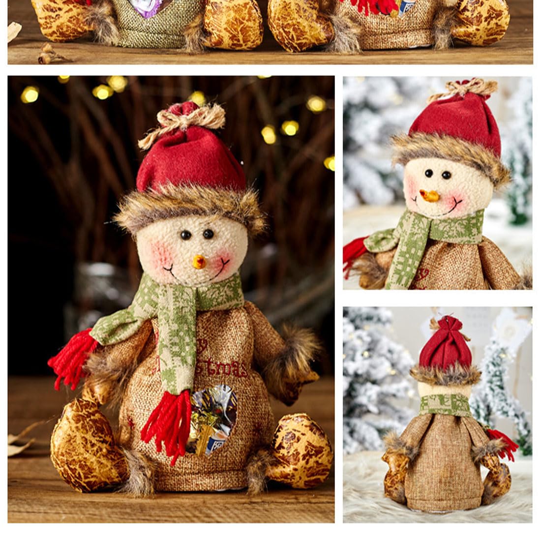 2026 New Christmas Gift Bags Zipper Design, Flax Fabric Christmas Apple Bags Zipper Reusable Santa Snowman Doll Storage Gift Bag for Chritmas Party Decor and Festival (G-3PC)