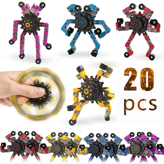 20pcs Random Fidget Spinners,DIY Deformable Robot Fingertip Toys,Decompression Spinner,Deformable Creative Mechanical Gyro Toys,Stress Relief Mechanical Chain Toy for Kids Adults,Party Supplies