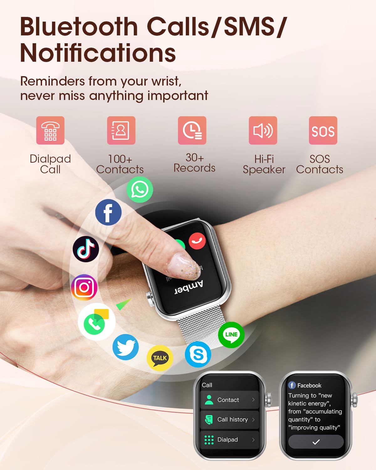 Smart Watches for Women, Health Fitness Watch for Android iPhone, Sleep/Heart Rate/SpO2/Blood Pressure Monitor, 1.85'' Smartwatch for Calls/SMS/Notifications, 100+ Sports Modes, 300+ Dials, 3 Bands