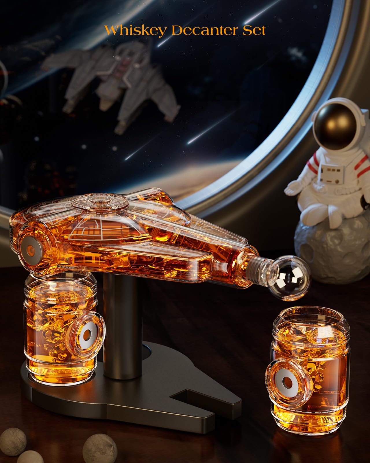 Kollea Birthday Gifts for Men Dad, Galaxy Spaceship Whiskey Decanter Sets for Men, Spacecraft Limited Edition, 2 Funny Shot Glasses, Unique Guys Brother Gift Idea, Liquor Decanter for Bar, Anniversary
