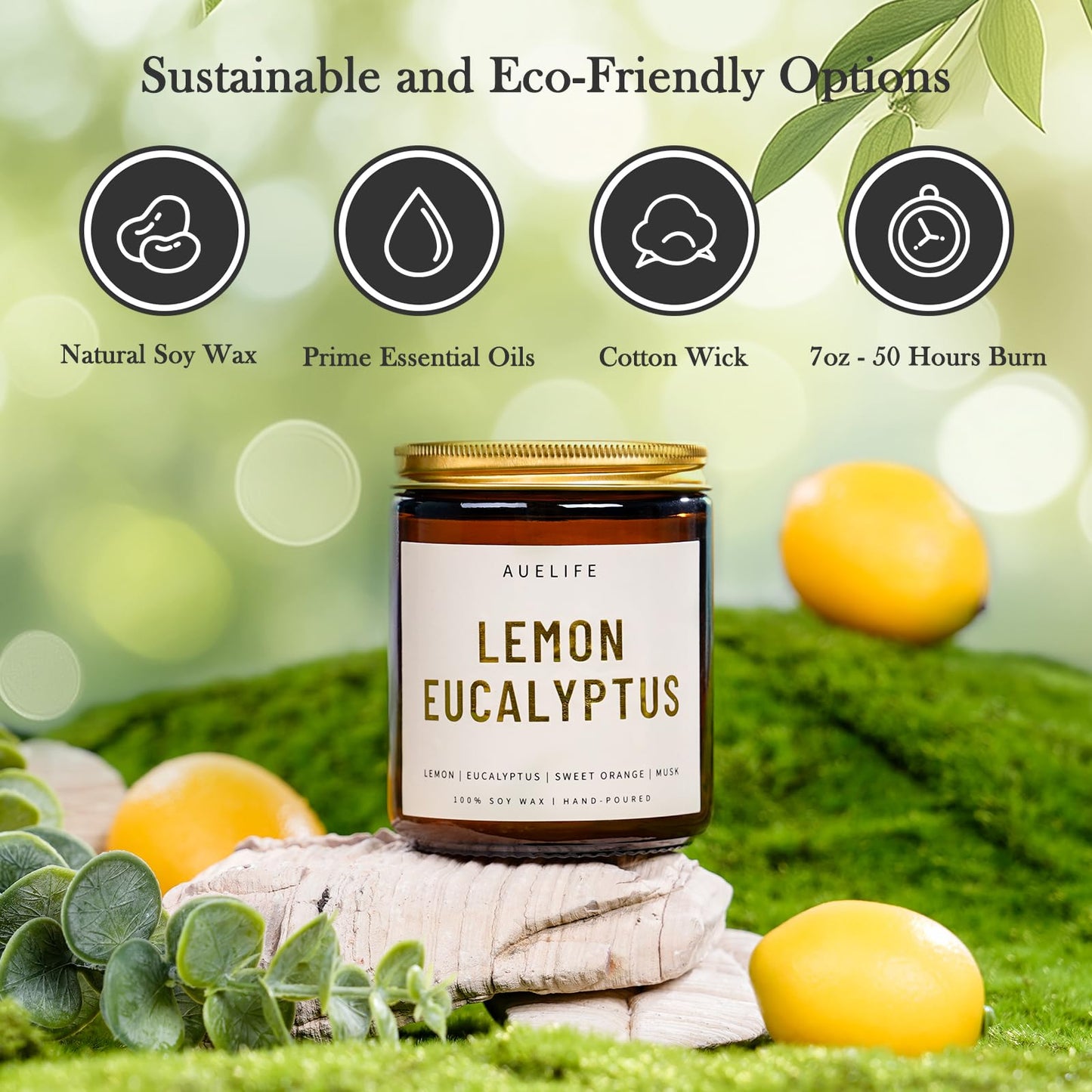 4 Pack Scented Candles Set | Scented Candles for Home, Candle Gifts for Women Men, Soy Candle for Home, Aromatherapy Gift of Amber Patchouli/Lemon Eucalyptus/Lavender/Sandalwood