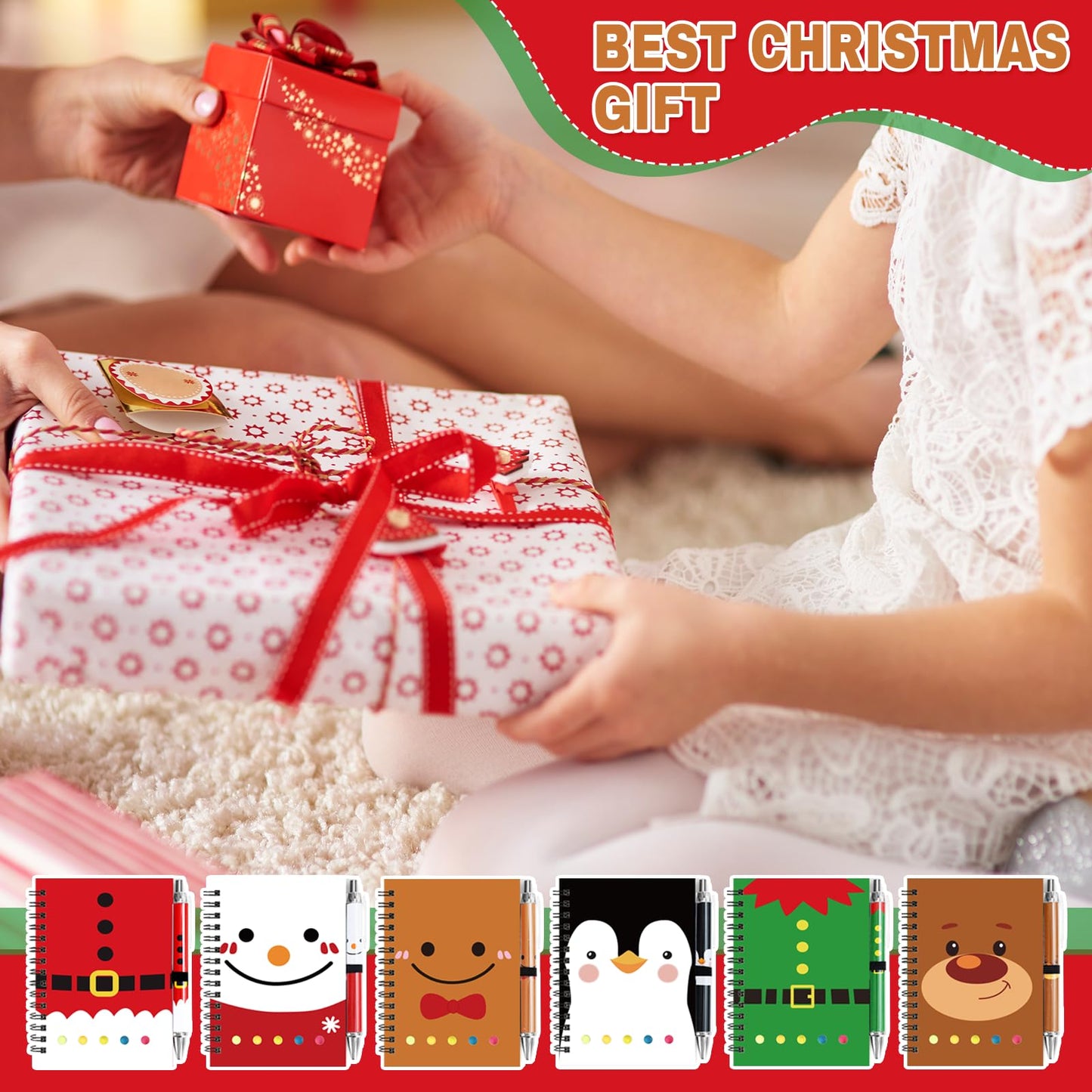 48 Pcs/24 Set Christmas Spiral Notepads Bulk Christmas Party Favors Gift Festive Christmas Theme Notebook with Sticky Note Notepad Ballpoint Pen for Kids School Party Holiday Stocking Stuffers (Classic)