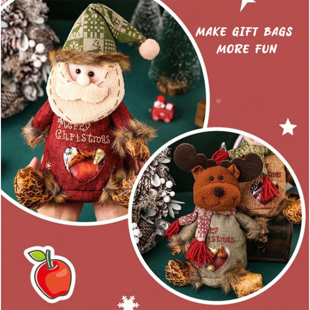 2025 New Christmas Gift Bags Zipper Design, Christmas Gift Doll Bags, Large Christma Gift Bags Bulk, Reusable Fabric Bags with Drawstring for Candy, For Candy, Apples (6PC)