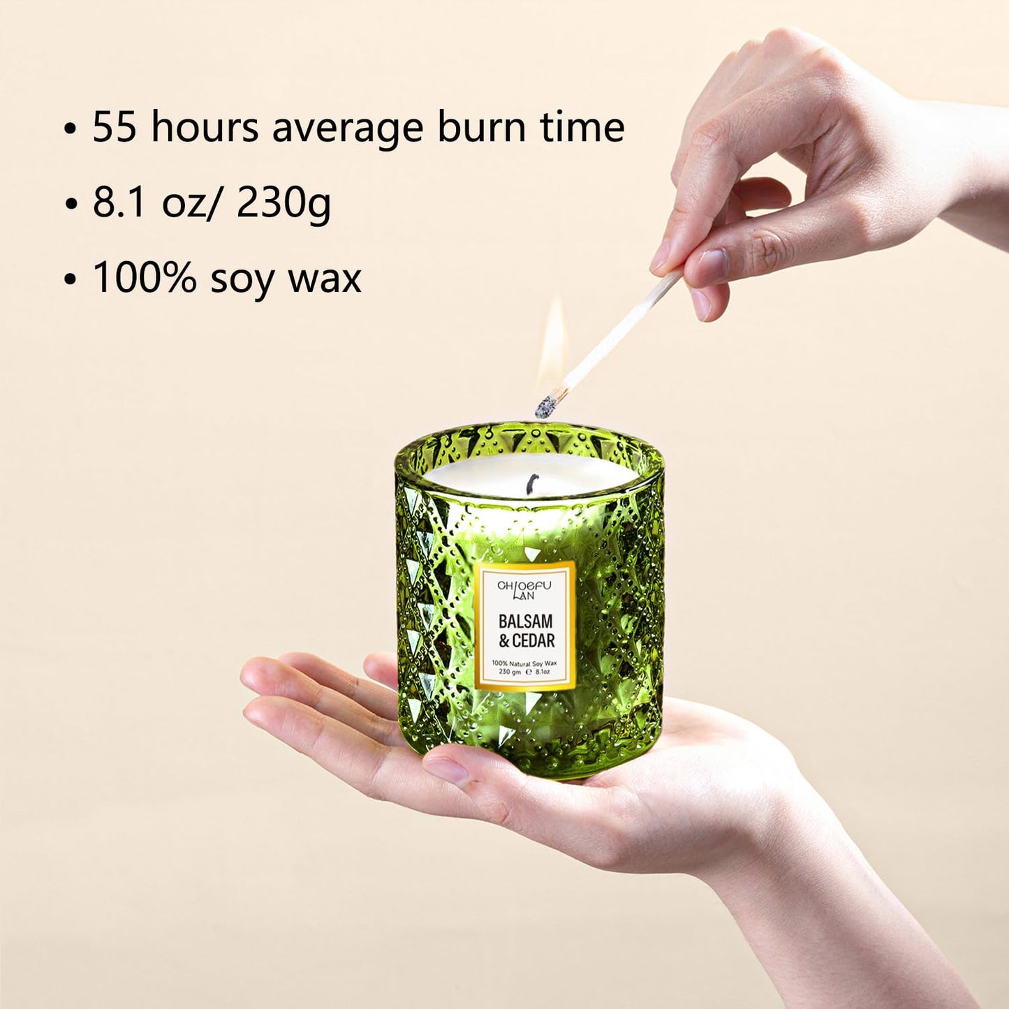 Chloefu LAN Balsam & Cedar Scented Candle Christmas Candles Gift, Christmas Festival Gifts, Large Luxury Scented Soy Jar Candles with up to 55 Hour Long Lasting, Highly Scented, 8.1oz