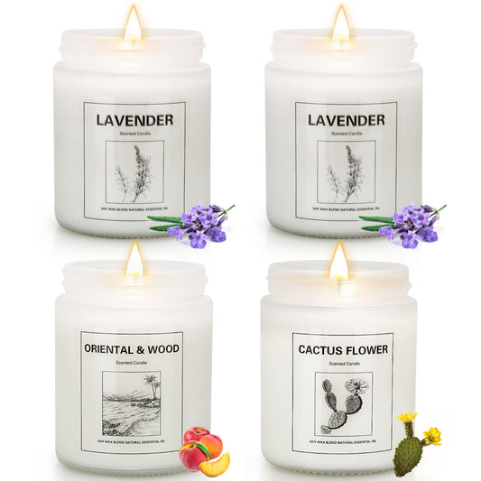 4 Pack Candles for Home Scented, Lavender Candle Set, Aromatherapy Jar Candle for Home, 28 oz 200 Hour Long Lasting, Natural Soy Wax Candles Gifts Set for Women, Birthday, Valentine, Anniversary