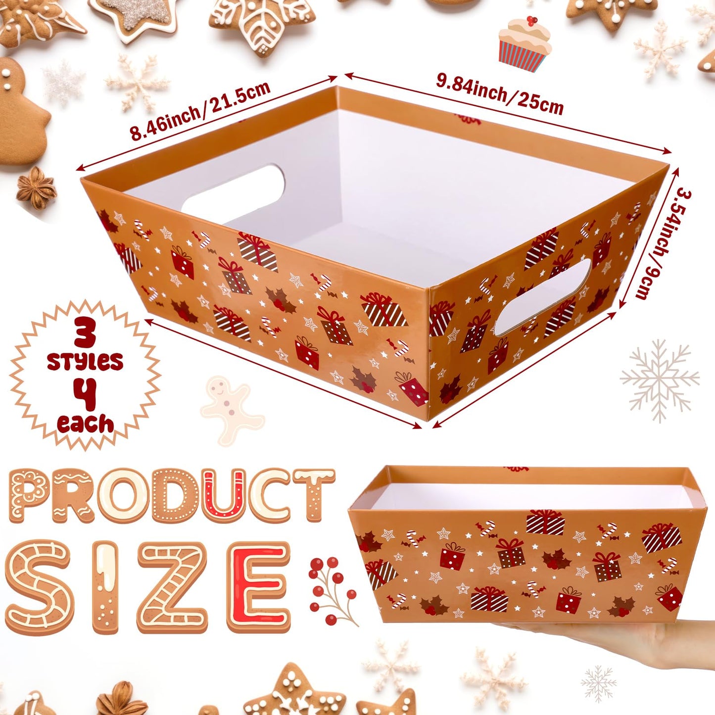 Yexiya 36 Pcs Christmas Baskets for Gifts Empty Diy Bulk Gift Basket Includes 12 Pcs Empty Baskets 12 Pcs Clear Gift Bags, Red Bows and Raffia Gift Basket Kit To Fill For Christmas Anniversary