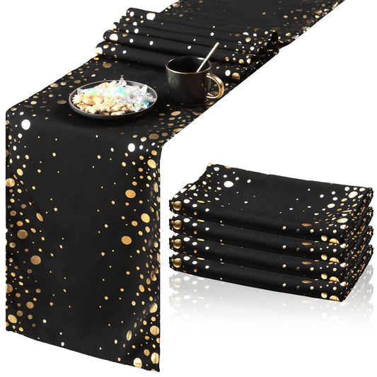 4 Pack Table Runner 12 x 108 Inch Sequin Rectangular Table Runners for Birthday Wedding Graduation New Years Party Decorations Black and Gold Decor(Black and Gold)