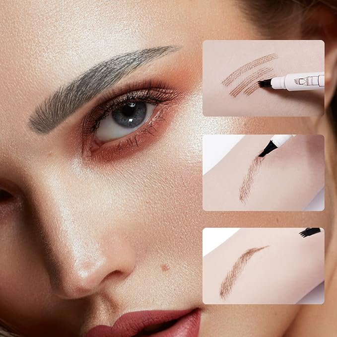 Music Flower Eyebrow Pen, Liquid Eyebrow pen, Waterproof Brow Pencil with Micro-Fork Tip, Smudgeproof Long Lasting Fine Sketch Microblading Pen-Dark grey