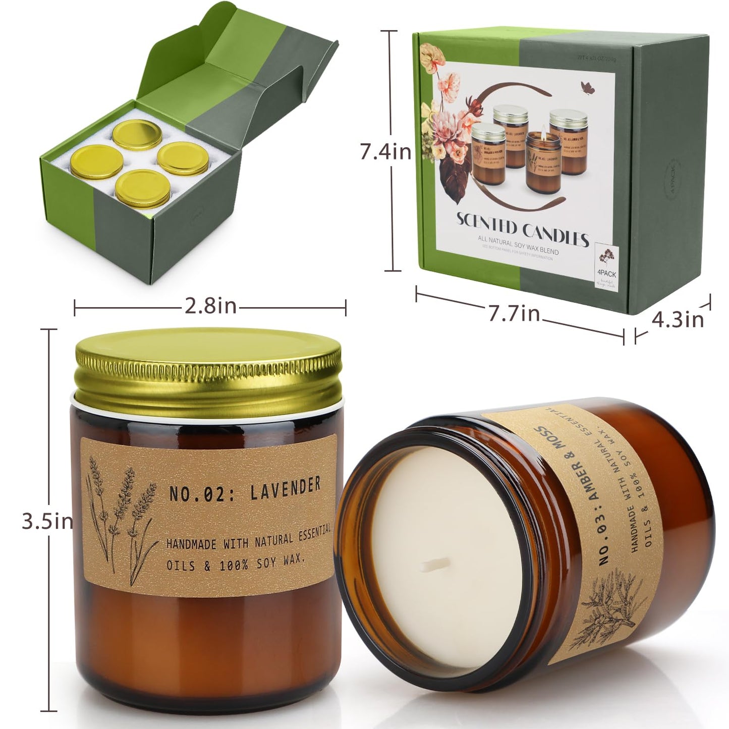 Candles for Home Scented Candles Set, 4 Pack Candles Gifts Set for Women/Men, Soy Candle, Lavender Candle, 220H Long Lasting Soy Wax Candle Set for Mother's Day, Birthday, Anniversary, Men