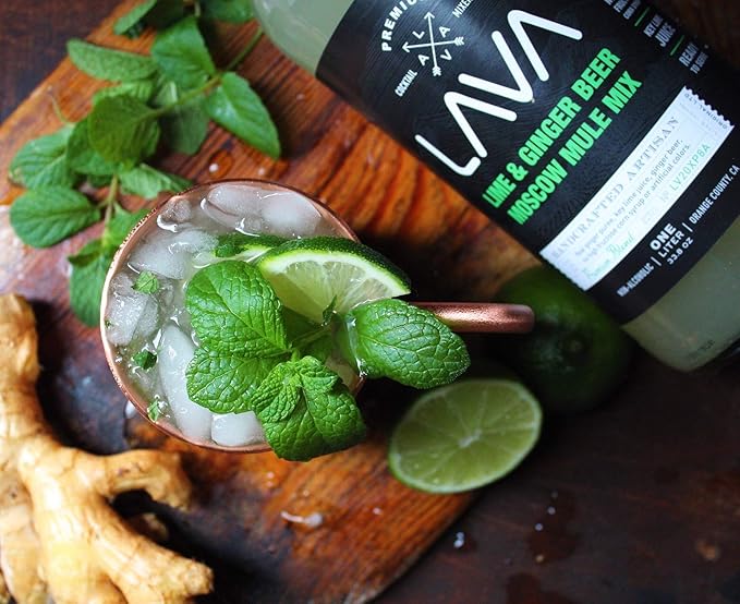LAVA Premium Spicy Moscow Mule Mix by LAVA Craft Cocktail Co., Made with Ginger Beer, Key Lime Juice, Real Ginger Puree, No Artificial Sweeteners, Ready to Use, 1-Liter (33.8oz) Glass Bottle