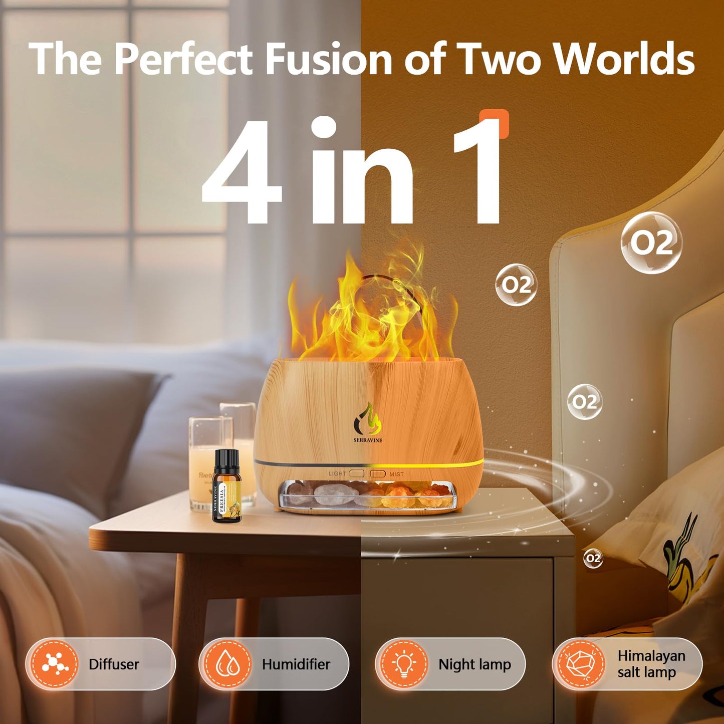 Ultrasonic Essential Oil Diffuser Set with 12 Best Aromatherapy Oils, Gift Box & Bag, Himalayan Salt Lamp Diffuser,Cool Mist Humidifier for Bedroom, Scent Diffusers for Home
