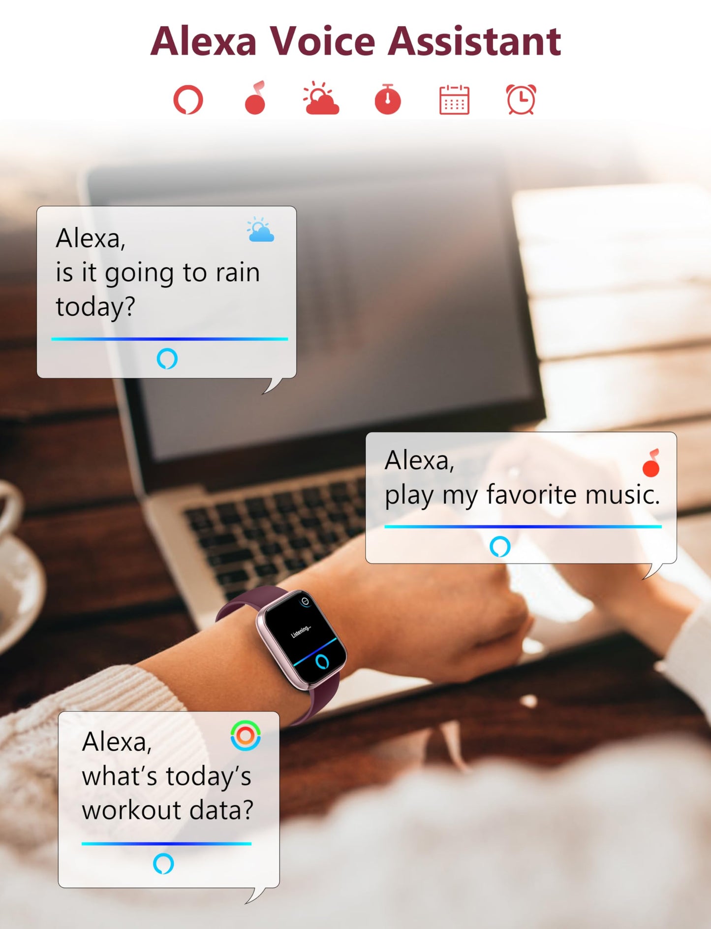 Smart Watch, 44mm Smartwatch Answer Make Calls, Alexa 1.83'' Fitness Watch, IP68 Waterproof Fitness Tracker Women Men, Heart Rate/Sleep Monitor, 100+ Sports Pedometer Watch for Android & iOS Phone