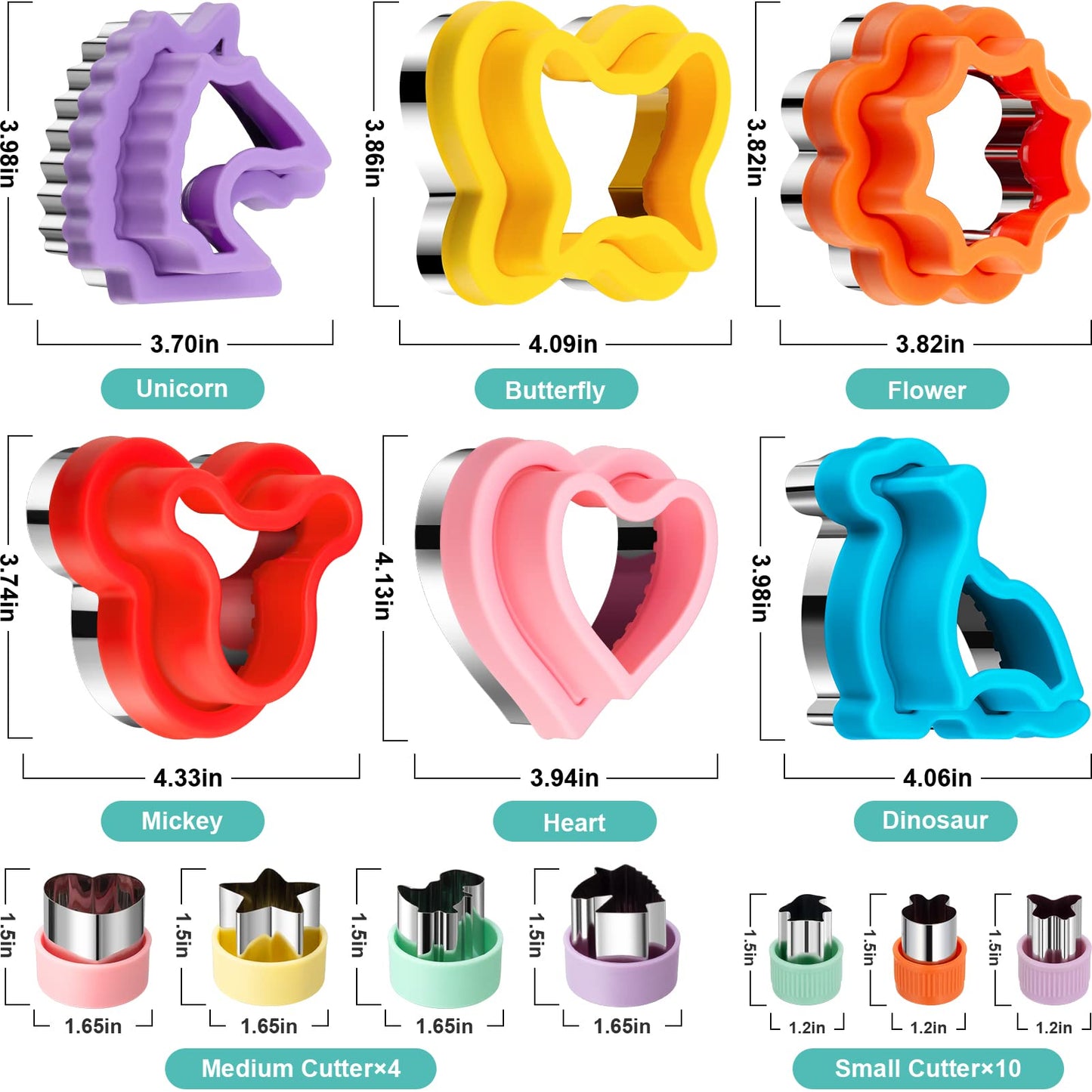 48Pcs Sandwich Cutter and Sealer Set for Kids, Decruster Sandwich Maker Holiday Cookie Cutters Fruit Vegetable Food Cutter Shapes for Boy & Girls Bento Lunch Box w/Mickey Mouse Dinosaur Unicorn Heart