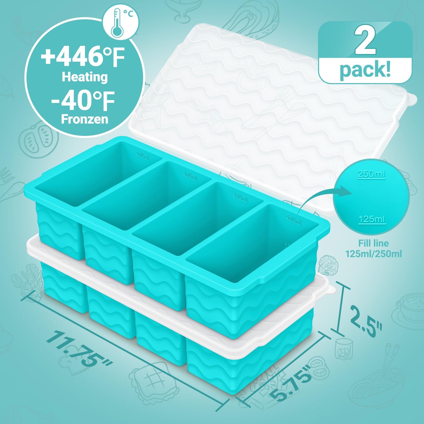 Silicone Freezer Molds for Soup with Lid – 1-Cup Soup Container Style Ice Cube Trays for Freezer, Meal Prep & Food Storage, Freeze 250mL/125mL Portions – 2 Pack