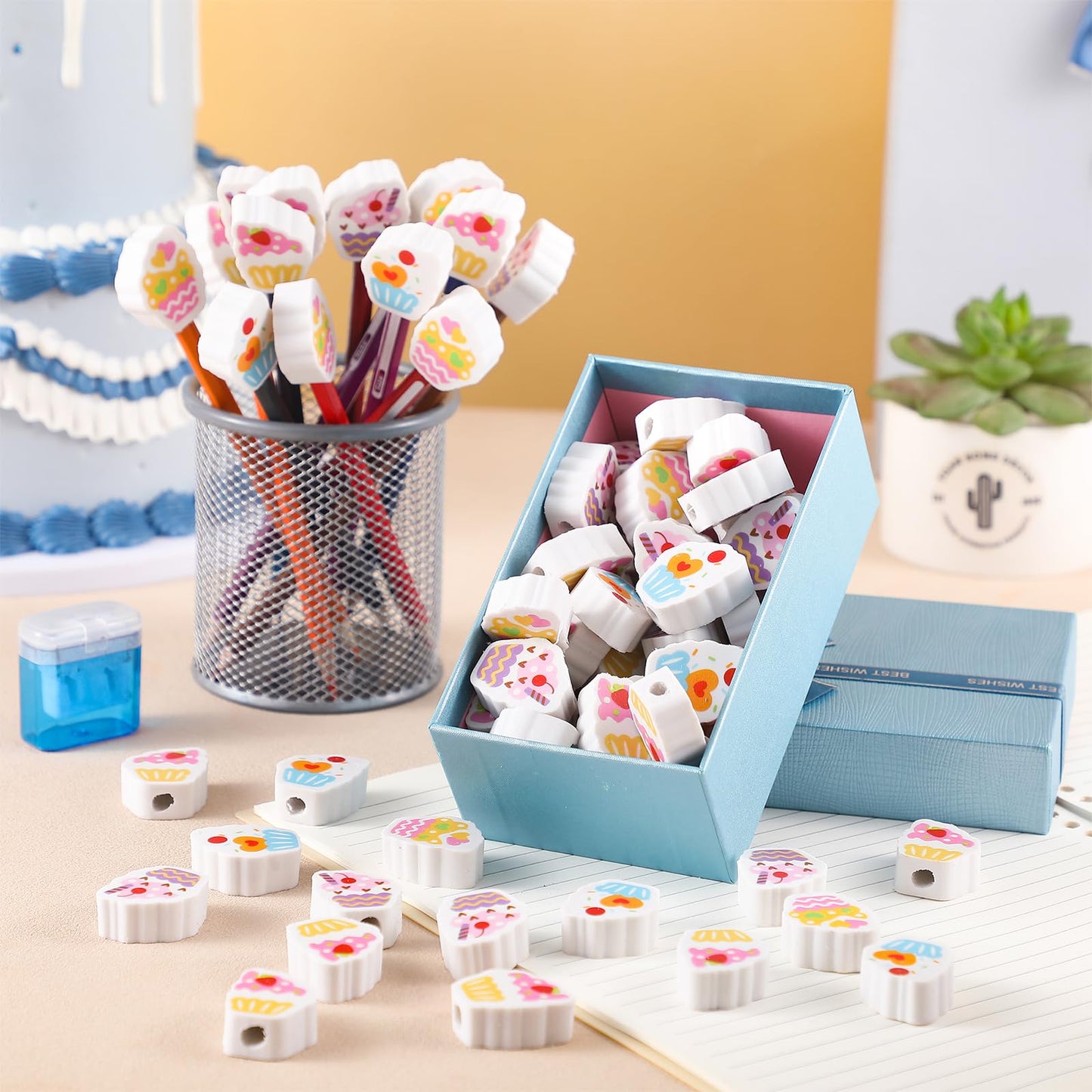 120 Pcs Cute Mini Cupcake Pencil Erasers for Kids Bulk Happy Birthday Pencil Topper Novelty Erasers for Party Favor Back to School Home Work Rewards Teacher Reward Supplies Gift Filling