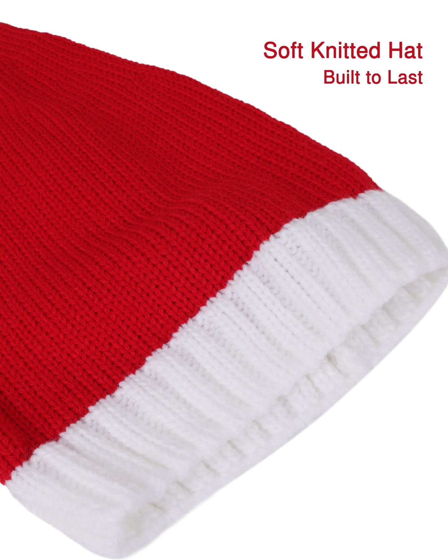 Aiphamy 5 Pcs Knitted Santa Hat Christmas Beanie Hat with Pom Pom Xmas Holiday Party Stocking Cap for Adults, Red