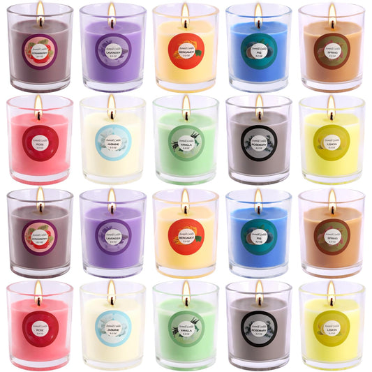 20 Pack Strong Scented Candles Gift Set with 10 Fragrances for Home and Women, Aromatherapy Soy Wax Glass Jar Candle