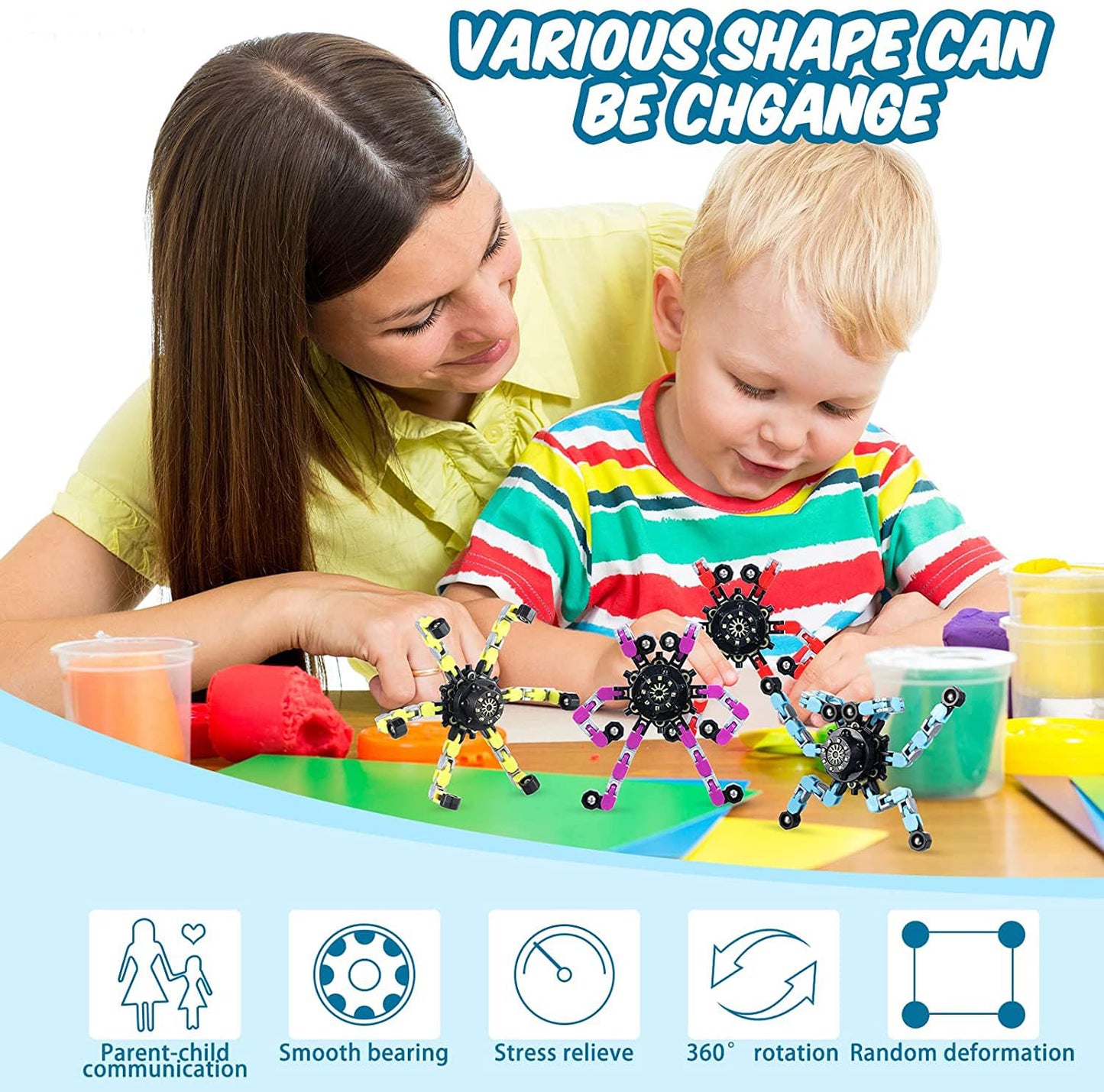 20pcs Random Fidget Spinners,DIY Deformable Robot Fingertip Toys,Decompression Spinner,Deformable Creative Mechanical Gyro Toys,Stress Relief Mechanical Chain Toy for Kids Adults,Party Supplies