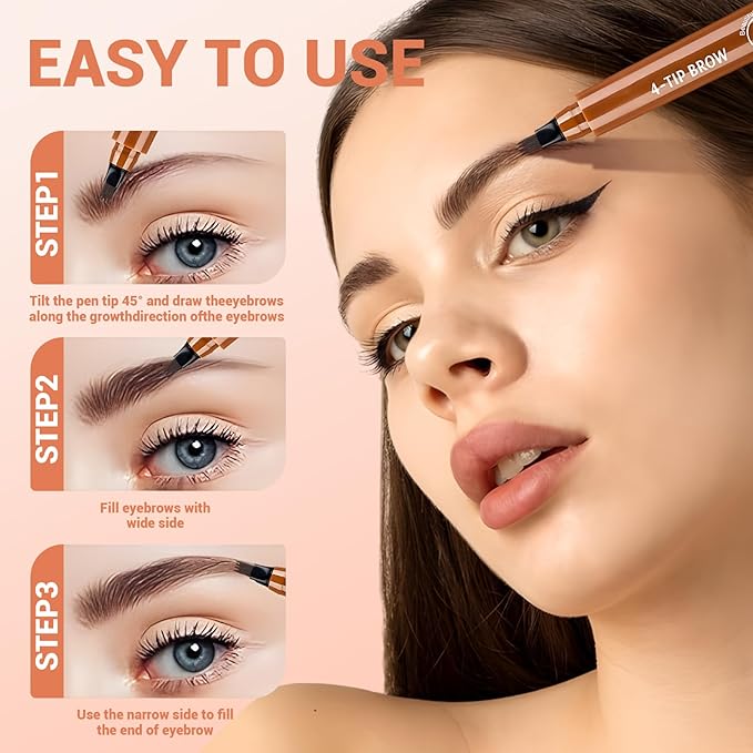 2025 New Magic Eyebrow Pencil, 3D Waterproof 4 Tipped Precise Brow Pen Microblading Eyebrow Pencil Contouring Pen Fine Stroke Microblading Creates Natural (5 Pcs)