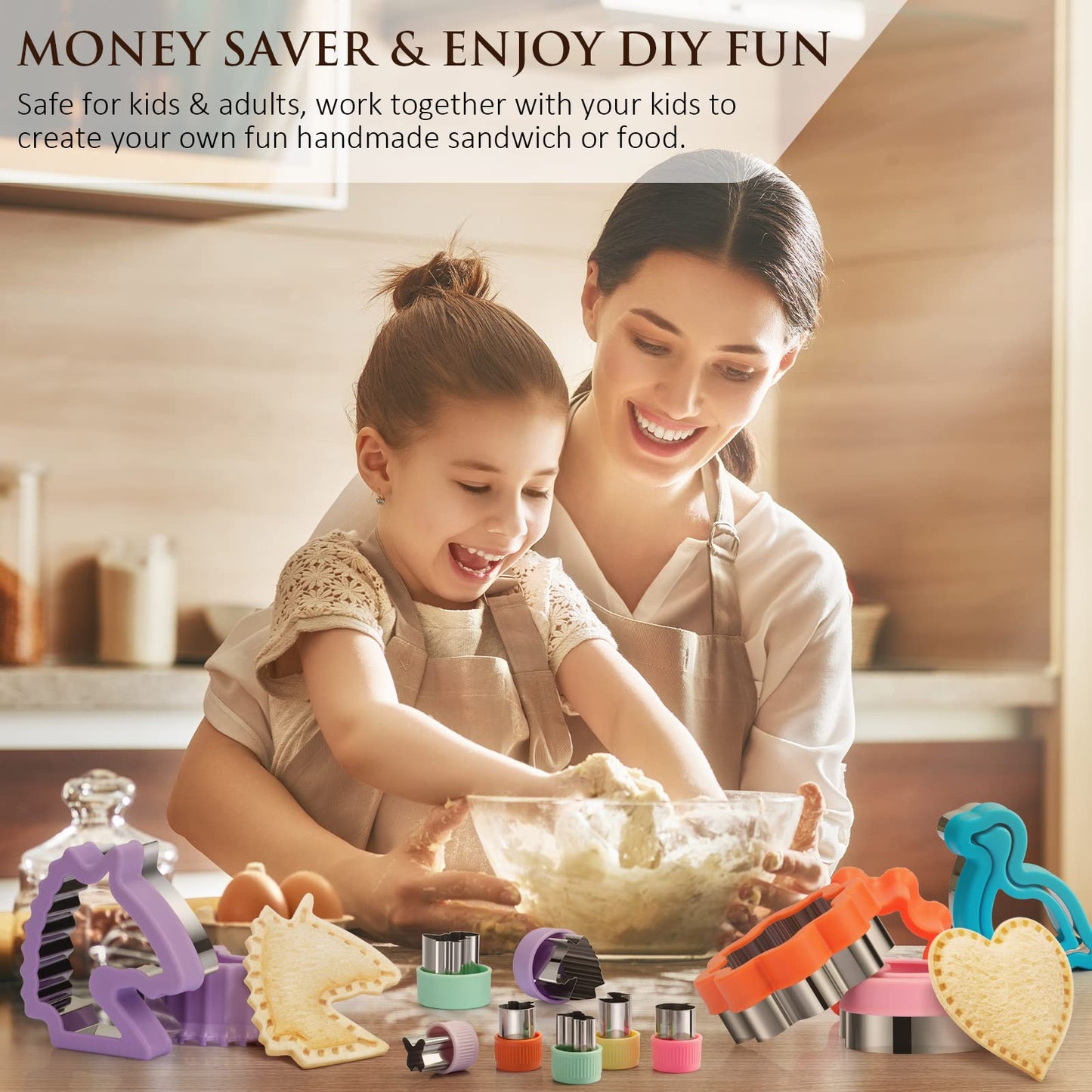 48Pcs Sandwich Cutter and Sealer Set for Kids, Decruster Sandwich Maker Holiday Cookie Cutters Fruit Vegetable Food Cutter Shapes for Boy & Girls Bento Lunch Box w/Mickey Mouse Dinosaur Unicorn Heart