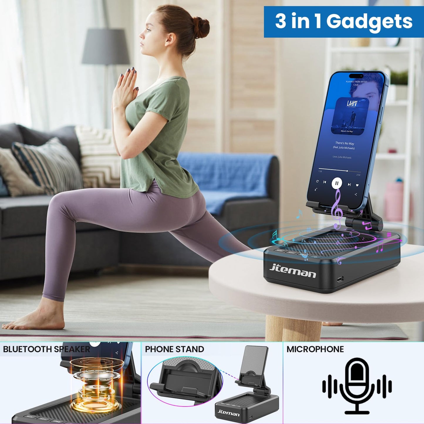 Cell Phone Stand with Wireless Bluetooth Speaker and Anti-Slip Base HD Surround Sound Perfect for Home and Outdoors with Bluetooth Speaker for Desk Compatible with iPhone/ipad/Samsung Galaxy